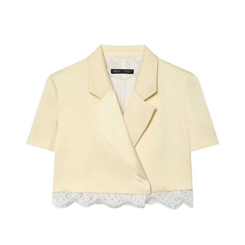 YENKYE Contrast Lace Satin Cropped Blazer Women Front Double Breasted Short Sleeve Elegant Casual & Office Outerwear
YENKYE Contrast Lace Satin Cropped Blazer Women Front Double Breasted Short Sleeve Elegant Casual & Office Outerwear
