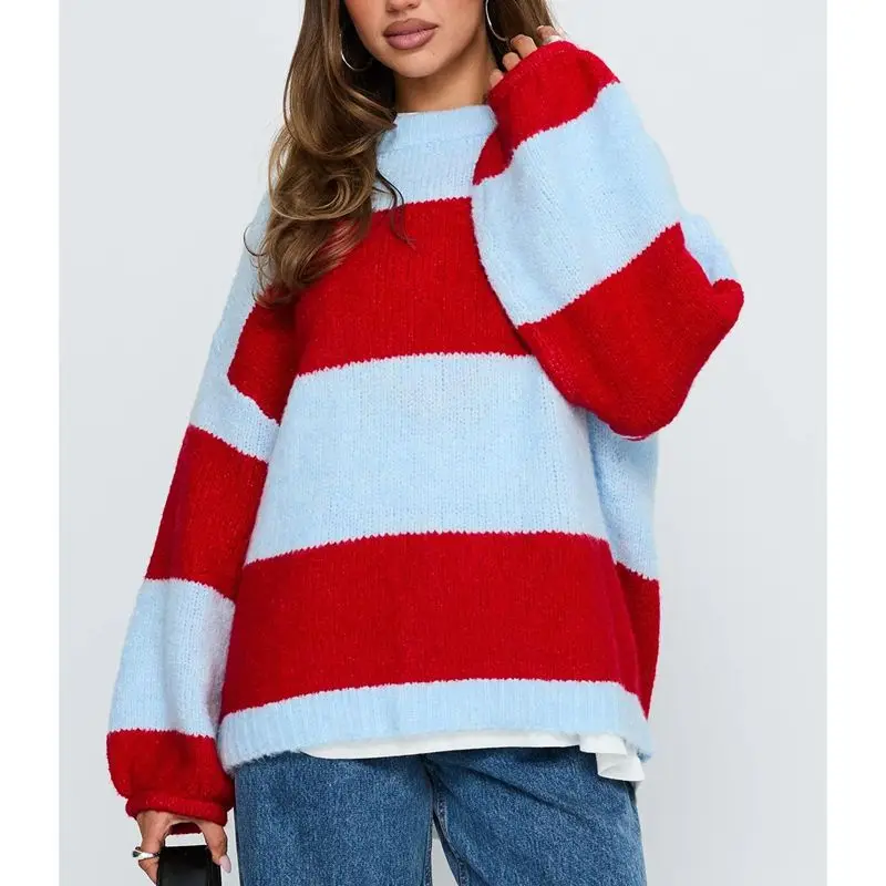 Combhasaki Women Autumn Winter Loose Fit Knitted Sweaters Round Neck Lantern Long Sleeve Striped Contrast Color Knitwear Jumpers
Combhasaki Women Autumn Winter Loose Fit Knitted Sweaters Round Neck Lantern Long Sleeve Striped Contrast Color Knitwear Jumpers