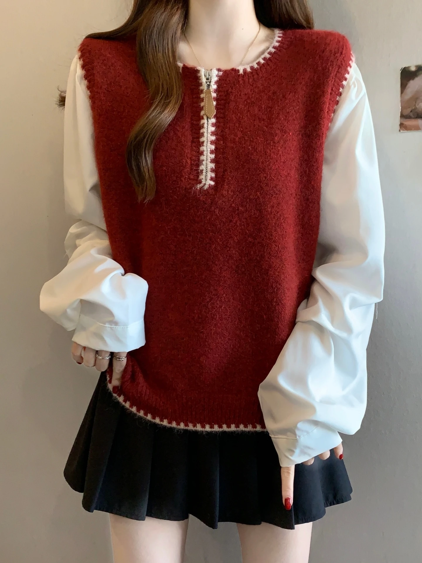 Fashionable Splice Shirt Design Women's Knitted Sweater Spring Autumn plus Size Slimming Stylish Top Korean Style Straight Cut
Fashionable Splice Shirt Design Women's Knitted Sweater Spring Autumn plus Size Slimming Stylish Top Korean Style Straight Cut