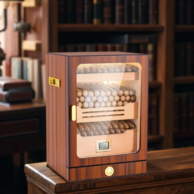 Luxury Eco-Friendly Handmade LED Light Cigar Humidor Cabinet with Cedar Lining Brown Wood Grain Lacquered MDF Wooden Case
Luxury Eco-Friendly Handmade LED Light Cigar Humidor Cabinet with Cedar Lining Brown Wood Grain Lacquered MDF Wooden Case