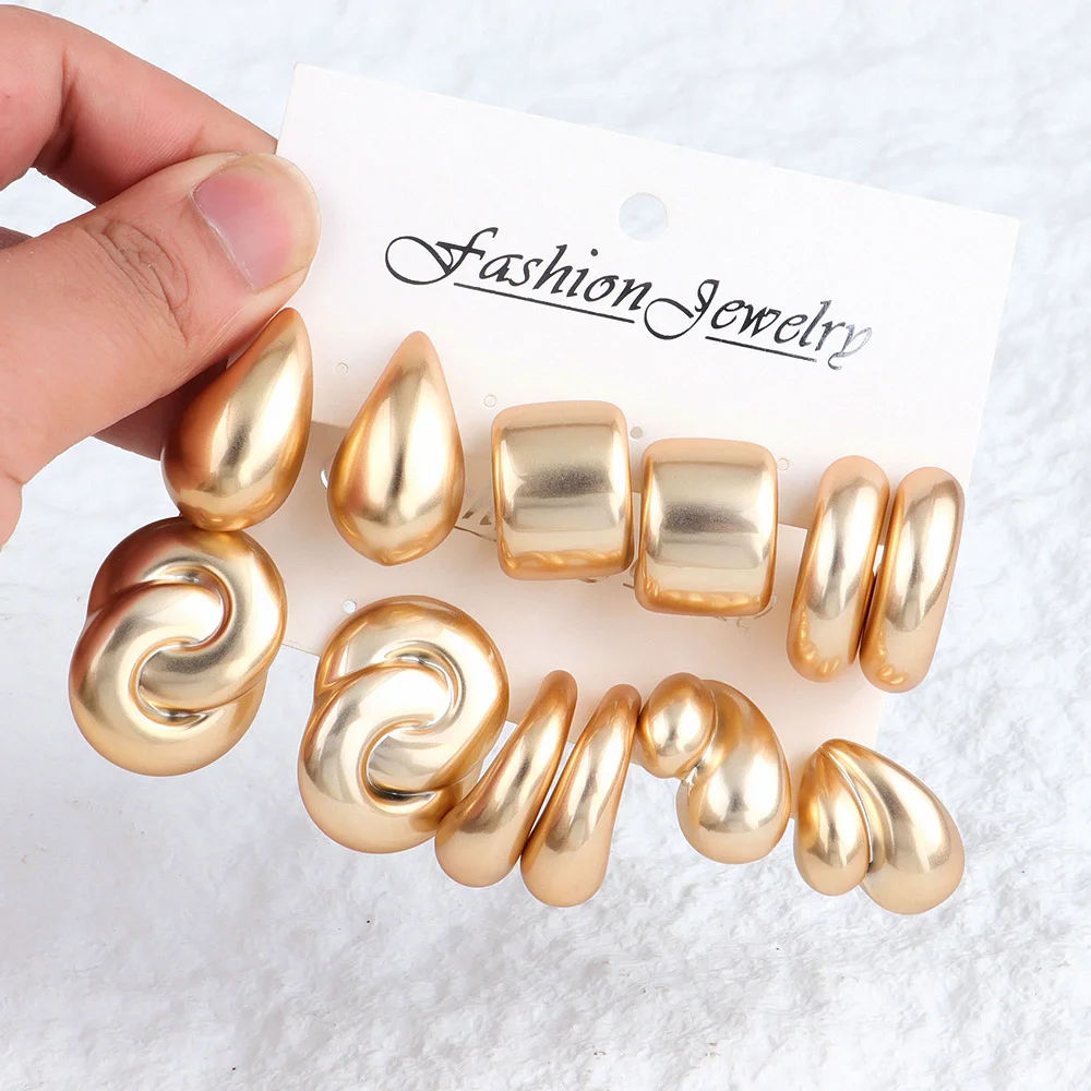 6pcs New Acrylic Matte Gold Color Geometric Hoop Earrings for Women Vintage Irregular Earrings Trends Clothing Jewelry Set Gifts
6pcs New Acrylic Matte Gold Color Geometric Hoop Earrings for Women Vintage Irregular Earrings Trends Clothing Jewelry Set Gifts