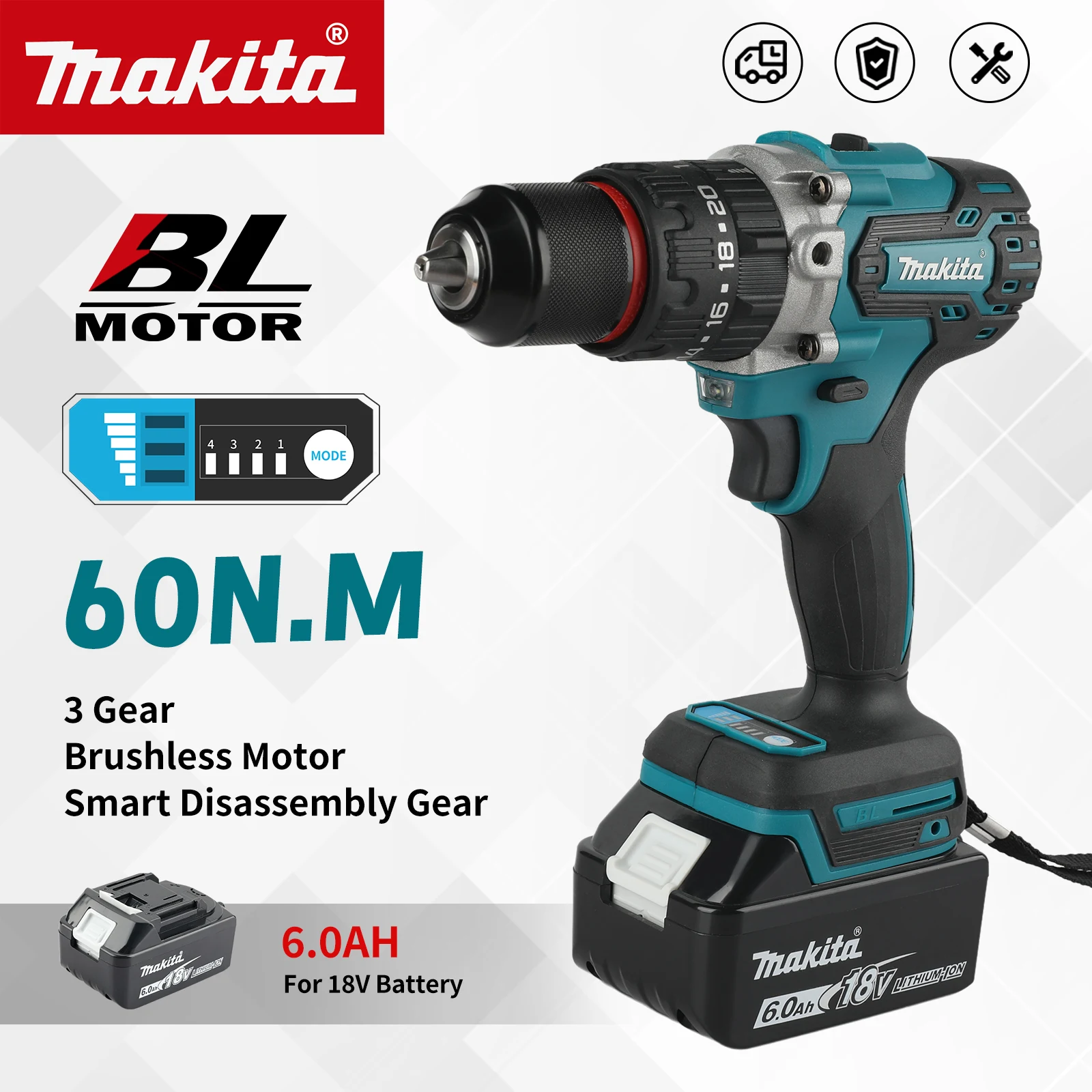 Makita DDF487 18V Brushless Cordless Impact Drill 40Nm 13mm 2-Speed LED Light,for Home DIY Drilling Fastening
Makita DDF487 18V Brushless Cordless Impact Drill 40Nm 13mm 2-Speed LED Light,for Home DIY Drilling Fastening