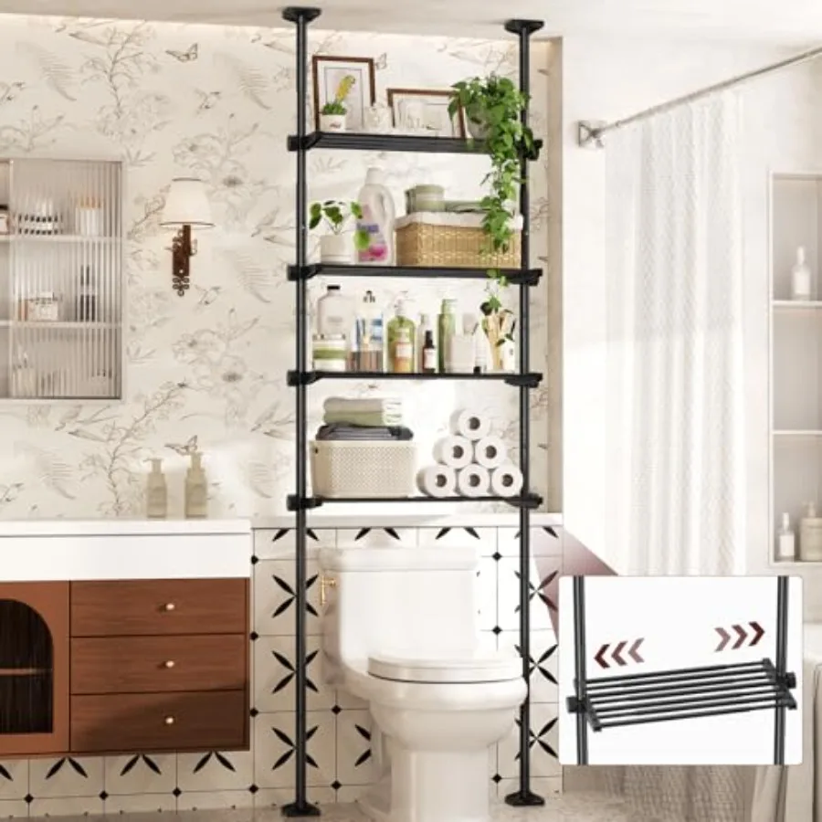 Over The Toilet Storage Shelf, 4 Tier Bathroom Organizer Shelves with 64-124inch H 15-27inch(W) Adjustable No Drilling Tension
Over The Toilet Storage Shelf, 4 Tier Bathroom Organizer Shelves with 64-124inch H 15-27inch(W) Adjustable No Drilling Tension