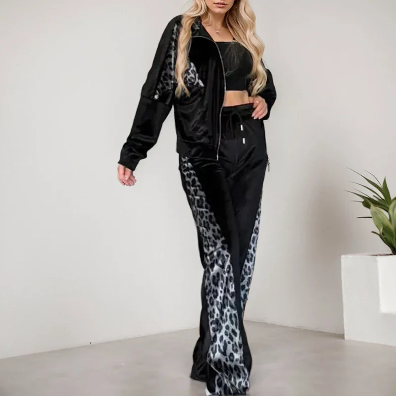 Casual Loose Suit American Retro Turn-down Collar Long Sleeved Leopard Print Splicing Zipper Coat And Pocket Pants Two Piece Set
Casual Loose Suit American Retro Turn-down Collar Long Sleeved Leopard Print Splicing Zipper Coat And Pocket Pants Two Piece Set