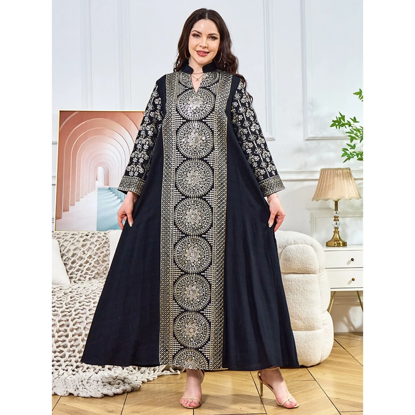 Elegant Long V-Neck Beaded Evening Gown Women's Dress Ethnic Style Robe Dress for KTV Occasions 2026 Spring Season
Elegant Long V-Neck Beaded Evening Gown Women's Dress Ethnic Style Robe Dress for KTV Occasions 2026 Spring Season