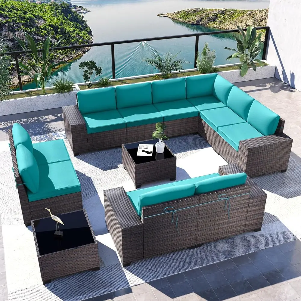 12PCS Outdoor Patio Furniture Set PE Wicker Rattan Sectional Sofa Patio Conversation Sets, Blue
12PCS Outdoor Patio Furniture Set PE Wicker Rattan Sectional Sofa Patio Conversation Sets, Blue