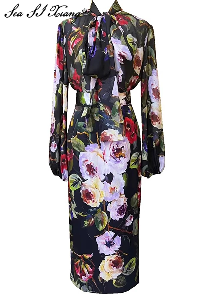 Seasixiang Designer Spring Floral Print Silk Suit Women Lace-up Collar Lantern Sleeve Loose Tops + Pencil Skirts Two Pieces Set
Seasixiang Designer Spring Floral Print Silk Suit Women Lace-up Collar Lantern Sleeve Loose Tops + Pencil Skirts Two Pieces Set