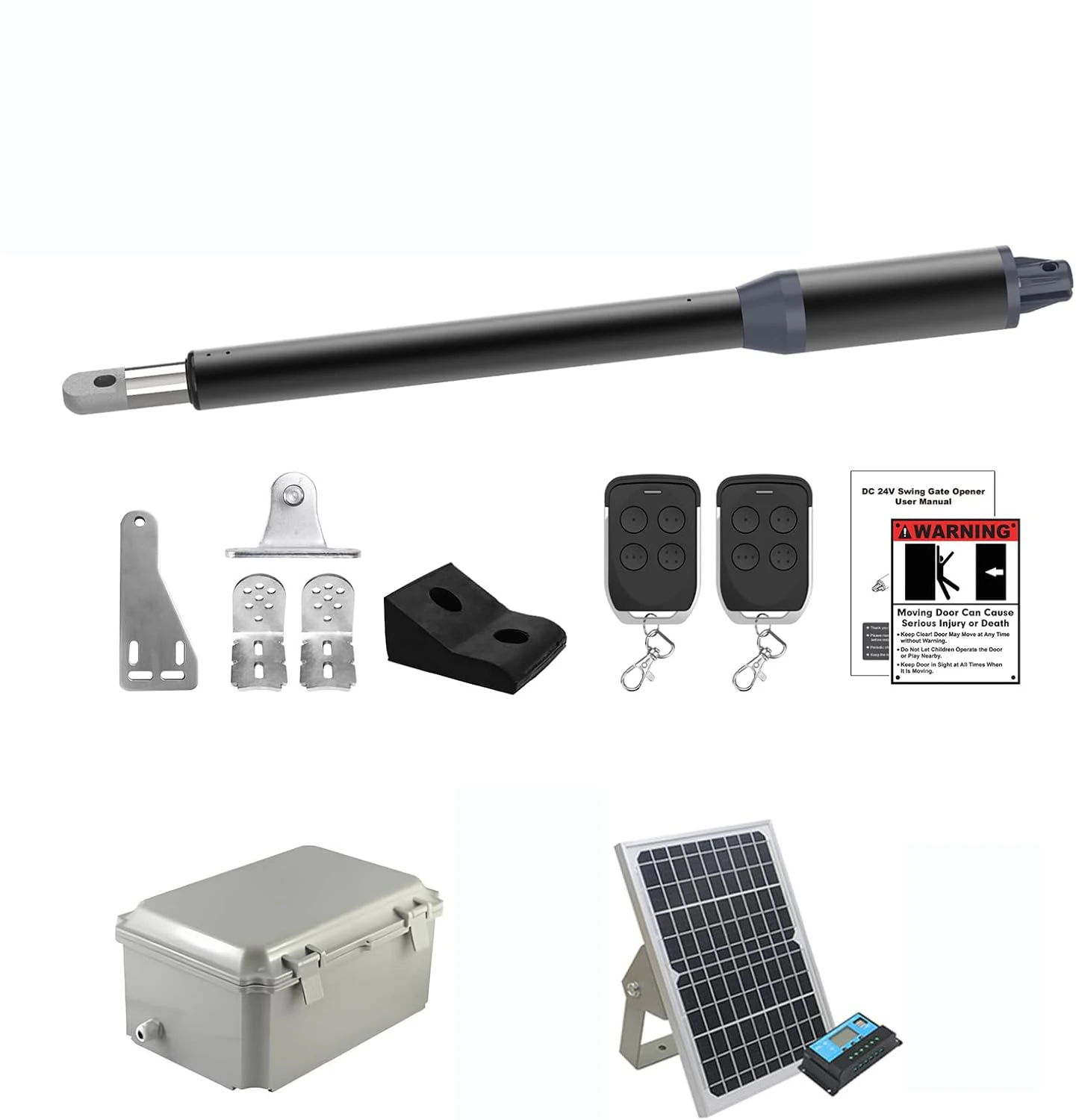 Complete Automatic Single Swing Gate Opener Kit with Remote. For Gates Up to 16ft, 440lbs. Medium Duty, 40W AC Powered.
Complete Automatic Single Swing Gate Opener Kit with Remote. For Gates Up to 16ft, 440lbs. Medium Duty, 40W AC Powered.