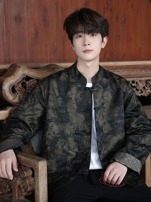 Loose Fit Bamboo Patterned Men's Jacket with Stand Collar And Button Detail Retro Chinese Style Casual Wear Polyester Fabric
Loose Fit Bamboo Patterned Men's Jacket with Stand Collar And Button Detail Retro Chinese Style Casual Wear Polyester Fabric