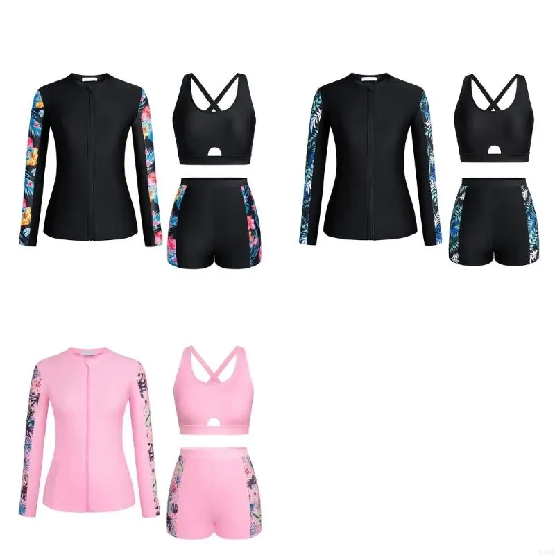 3Pieces Women Long Sleeve Swimsuit with Swim Shirt and Boyshorts Front Zippered Rashguard Swimwears Surfing Bathing Suit
3Pieces Women Long Sleeve Swimsuit with Swim Shirt and Boyshorts Front Zippered Rashguard Swimwears Surfing Bathing Suit