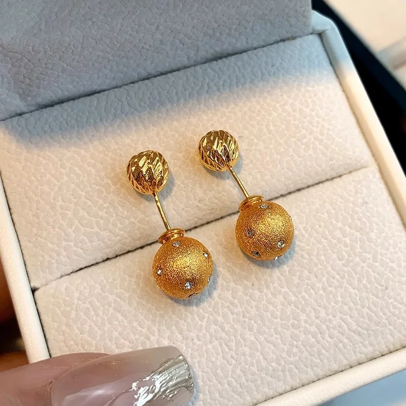 New 18K gold earrings for women, AU750 small gold bead earrings, double-sided with two diamond studded octagonal star earrings
New 18K gold earrings for women, AU750 small gold bead earrings, double-sided with two diamond studded octagonal star earrings