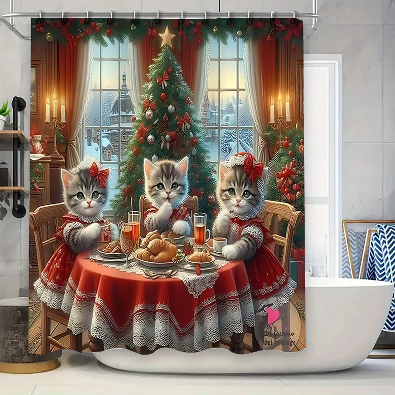 Занавеска для рождественского ужина «Симпатичные кошки» — праздничный праздничный декор для ванной комнаты с 3D-печатными котятами, елкой и снежной сцены
Занавеска для рождественского ужина «Симпатичные кошки» — праздничный праздничный декор для ванной комнаты с 3D-печатными котятами, елкой и снежной сцены