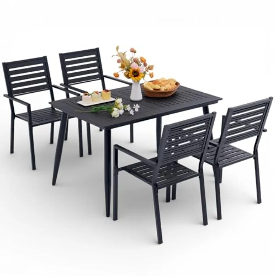 5-Piece Outdoor Dining Set - All-Weather HDPE Patio Table and 4 Stackable Chairs with Rust-Proof Steel Frame, Space-Saving Pati
5-Piece Outdoor Dining Set - All-Weather HDPE Patio Table and 4 Stackable Chairs with Rust-Proof Steel Frame, Space-Saving Pati