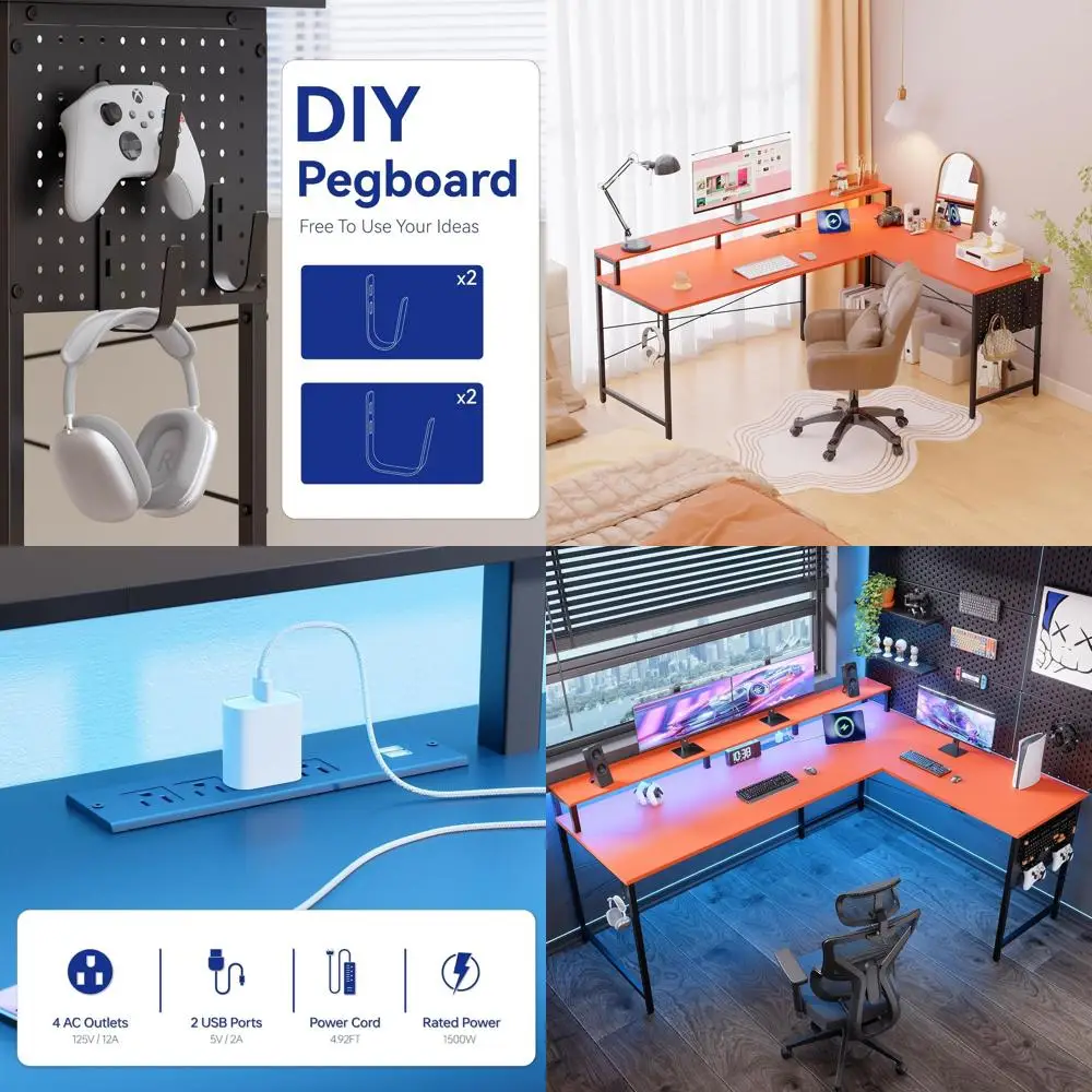 Большой угловой игровой стол с LED-подсветкой и розетками, компьютерный стол с подставкой для монитора для домашнего офиса и спальни
Большой угловой игровой стол с LED-подсветкой и розетками, компьютерный стол с подставкой для монитора для домашнего офиса и спальни