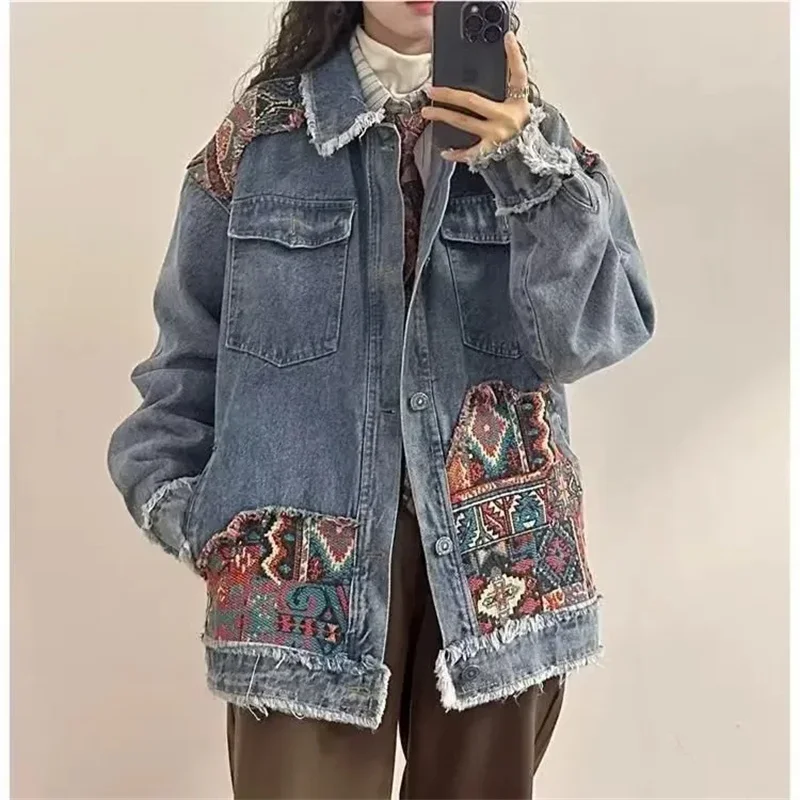 Street Retro Ethnic Couple Denim Jacket Women Spring Autumn Cowgirl Coat Outwear Stitching Single-Breasted Denim Work Jackets
Street Retro Ethnic Couple Denim Jacket Women Spring Autumn Cowgirl Coat Outwear Stitching Single-Breasted Denim Work Jackets