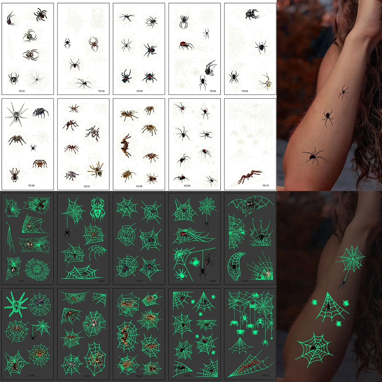 10pcs 60 Patterns Halloween Spider Web Pattern Luminous Temporary Tattoo Stickers, Glow in the Dark, for Halloween Party
10pcs 60 Patterns Halloween Spider Web Pattern Luminous Temporary Tattoo Stickers, Glow in the Dark, for Halloween Party