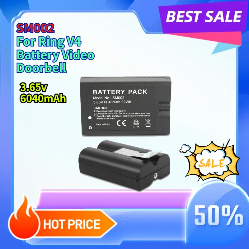 6040mAh High Quality SM002 for Ring V4 Battery Video Doorbell Factory Direct Sales Fast Shipping in Stock
6040mAh High Quality SM002 for Ring V4 Battery Video Doorbell Factory Direct Sales Fast Shipping in Stock