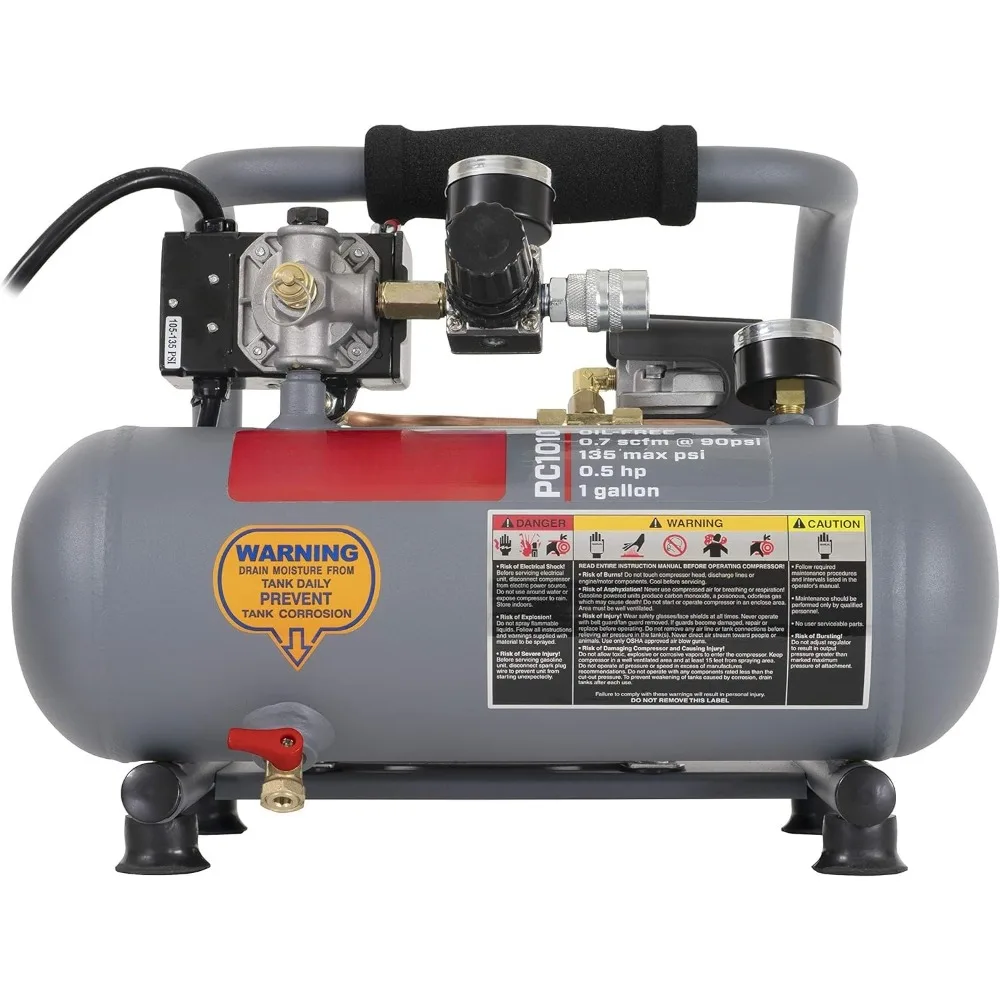 Senco PC1010 1/2- Horsepower 1-Gallon Matte Finish and Trim Portable Hot Dog Air Compressor, Gray/Red
Senco PC1010 1/2- Horsepower 1-Gallon Matte Finish and Trim Portable Hot Dog Air Compressor, Gray/Red