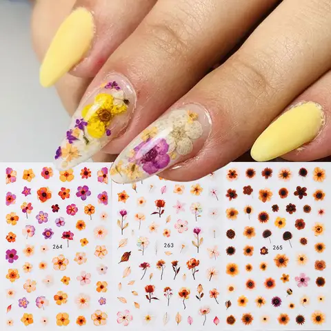 2/3 stks Kawaii Herfst Gedroogde Bloem Nail Art Sticker Herfst Seizoen Bloemen Ontwerp Decals Charmante Bloemblaadjes Japanse Manicure Decoratie
