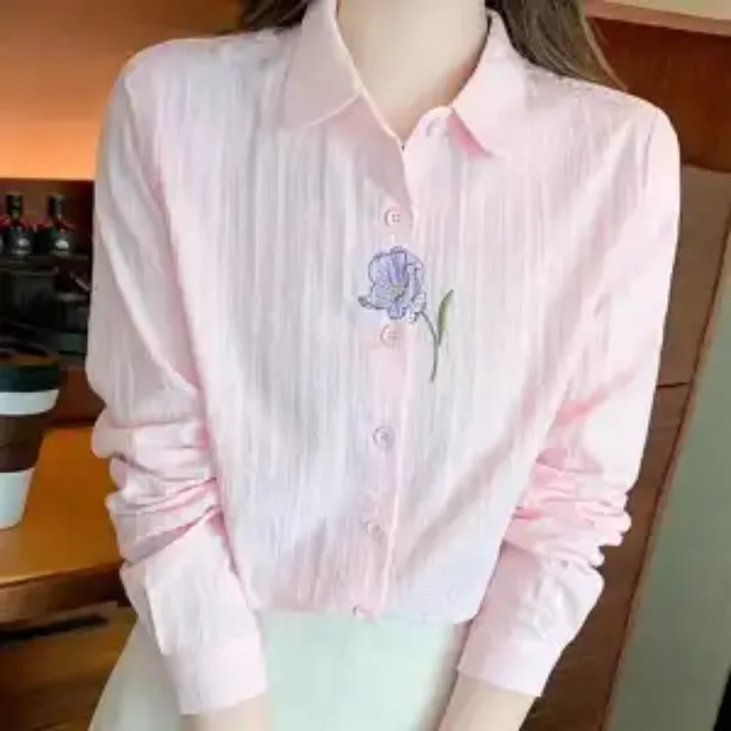 Women's Floral Embroidery Cotton Long Sleeve Shirt Casual Loose Cropped Blouse
Women's Floral Embroidery Cotton Long Sleeve Shirt Casual Loose Cropped Blouse