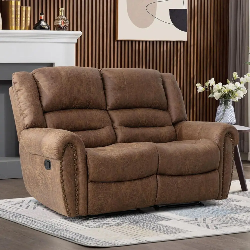 Nut Brown Leather Manual Loveseat Recliner with 2 Reclining Seats, Comfortable Arms, Ideal for Living Room or Bedroom
Nut Brown Leather Manual Loveseat Recliner with 2 Reclining Seats, Comfortable Arms, Ideal for Living Room or Bedroom