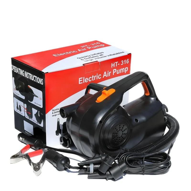 12V Car Battery Clamp 100W Inflatable Pump Electric Air Pump for Inflatable Boat Swimming Pool Bed Mattress 500L/MIN HT-316
12V Car Battery Clamp 100W Inflatable Pump Electric Air Pump for Inflatable Boat Swimming Pool Bed Mattress 500L/MIN HT-316