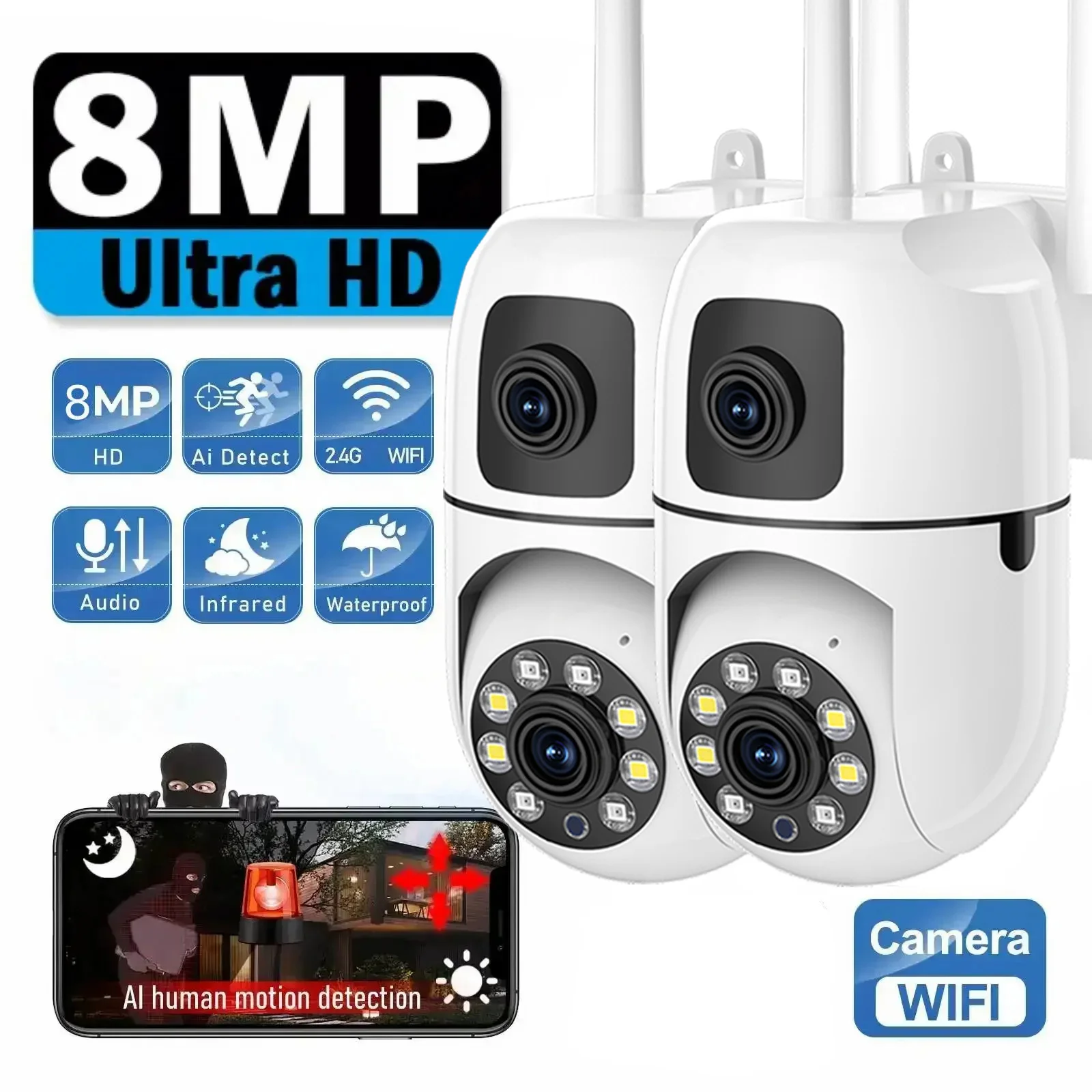 8MP Wifi Wireless Security Cameras Monitor Color Night Vision Smart Home CCTV HD Surveillance Camera AI Human Tracking PTZ Cam
8MP Wifi Wireless Security Cameras Monitor Color Night Vision Smart Home CCTV HD Surveillance Camera AI Human Tracking PTZ Cam