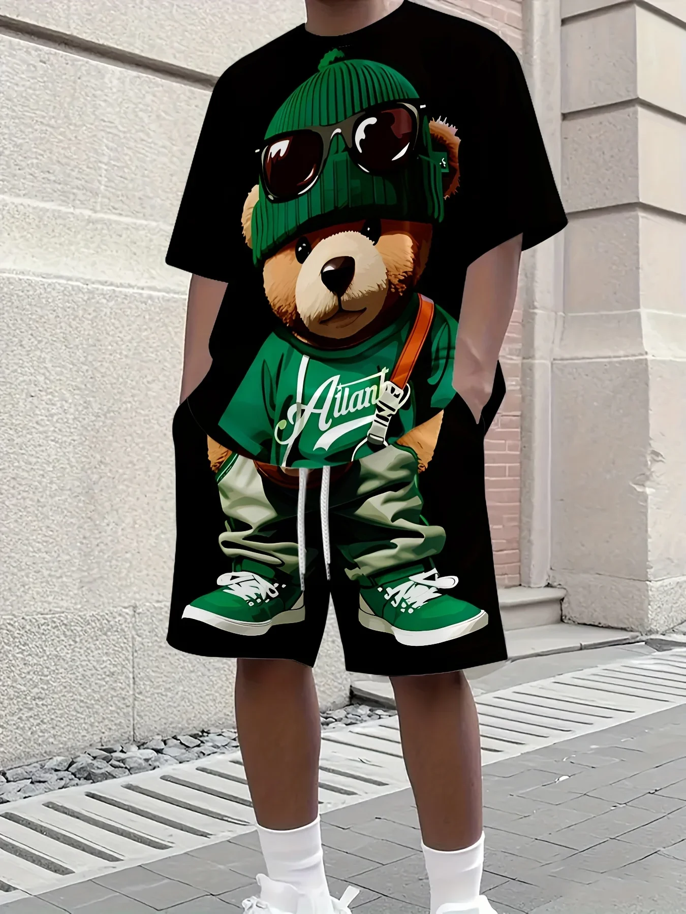 Summer 2025 New Men's Short Sleeve Set Retro Teddy Bear Printed Round Neck T-shirt and Shorts, Knitted Polyester Outdoor Men's
Summer 2025 New Men's Short Sleeve Set Retro Teddy Bear Printed Round Neck T-shirt and Shorts, Knitted Polyester Outdoor Men's
