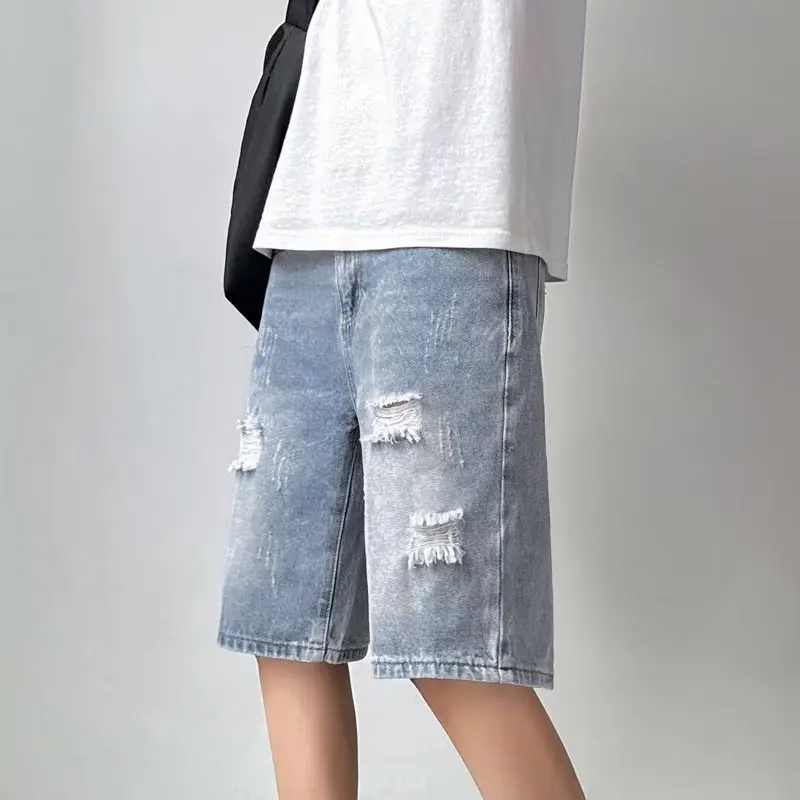 Light Wash Ripped Denim Shorts Men's Summer Thin Loose Straight Leg Five-Quarter Pants Trendy Brand Casual High Waist Zipper
Light Wash Ripped Denim Shorts Men's Summer Thin Loose Straight Leg Five-Quarter Pants Trendy Brand Casual High Waist Zipper