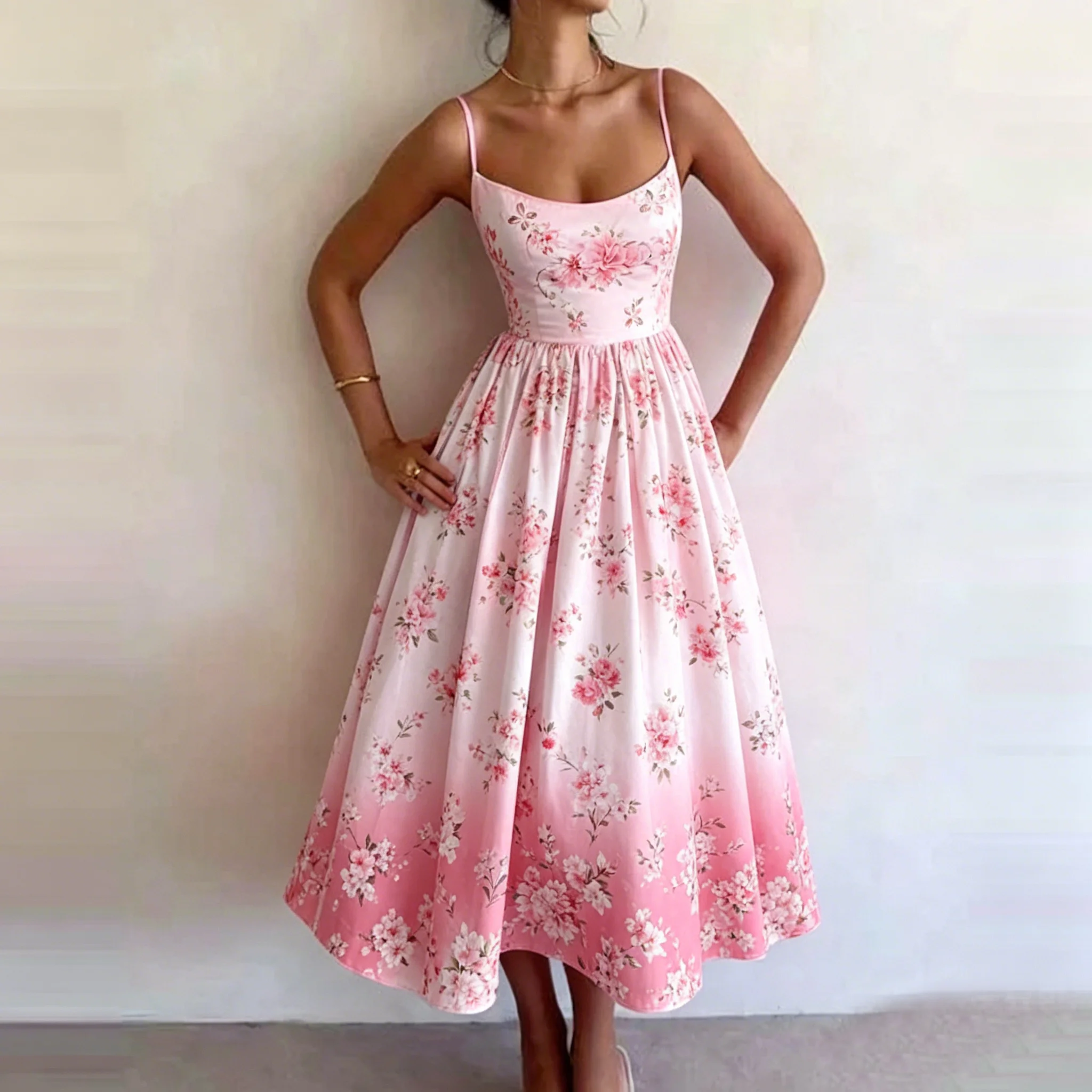 Women's Pink Floral Print Spaghetti Strap Maxi Dress Women Sleeveless Elegant Swing Midi Dress Summer Vacation A-Line Dress
Women's Pink Floral Print Spaghetti Strap Maxi Dress Women Sleeveless Elegant Swing Midi Dress Summer Vacation A-Line Dress