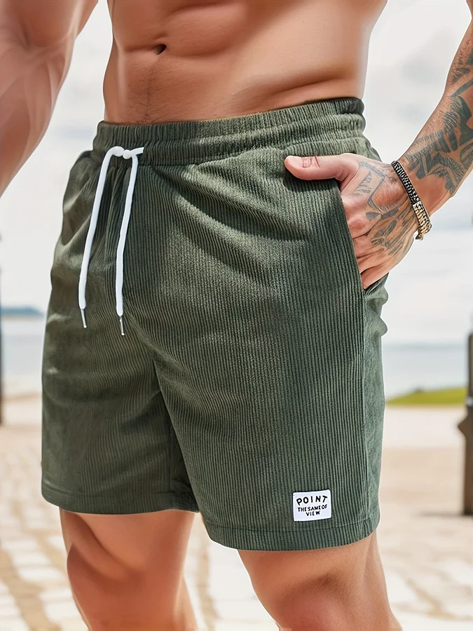 Men's Olive Green Corduroy Casual Shorts - Slim Fit with White Drawstring, Polyester, Machine
Men's Olive Green Corduroy Casual Shorts - Slim Fit with White Drawstring, Polyester, Machine