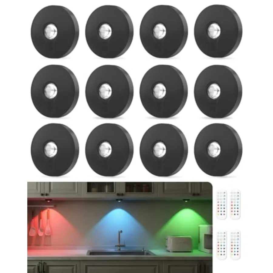 Rechargeable RGB Puck Lights with Remote Control, 1500mAh Battery Operated Push Lights, Dimmable and Timer Under Cabinet Lighti
Rechargeable RGB Puck Lights with Remote Control, 1500mAh Battery Operated Push Lights, Dimmable and Timer Under Cabinet Lighti