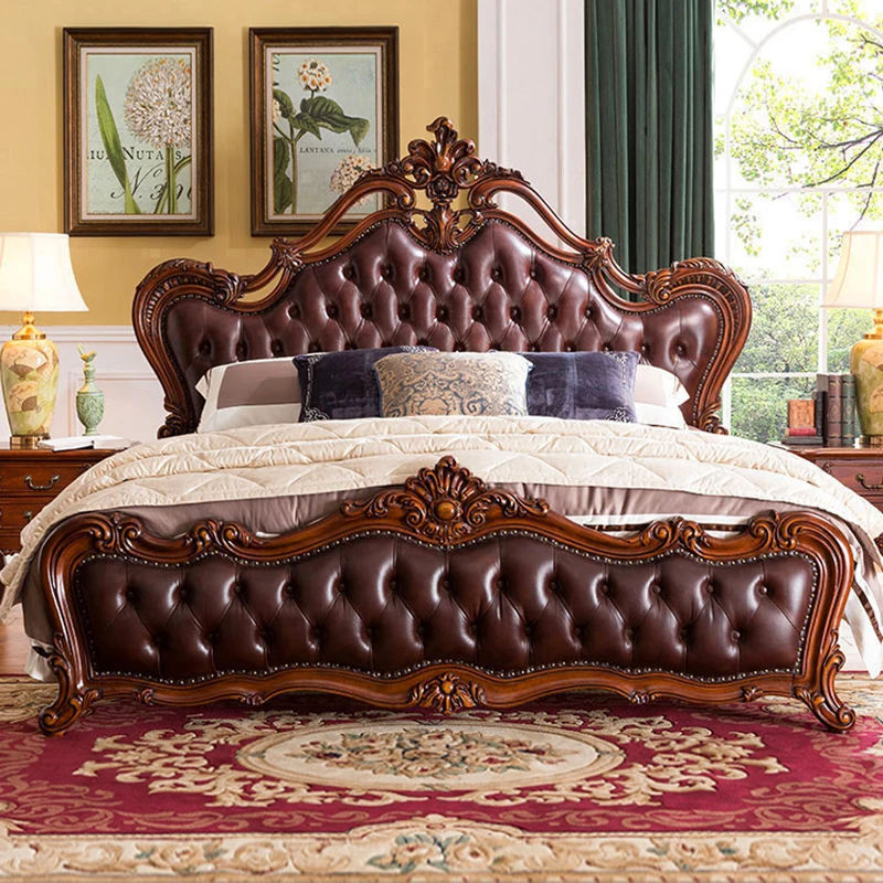 American solid wood leather queen bed master bedroom double European 1.8 meters villa high-end luxury retro soft bag
American solid wood leather queen bed master bedroom double European 1.8 meters villa high-end luxury retro soft bag