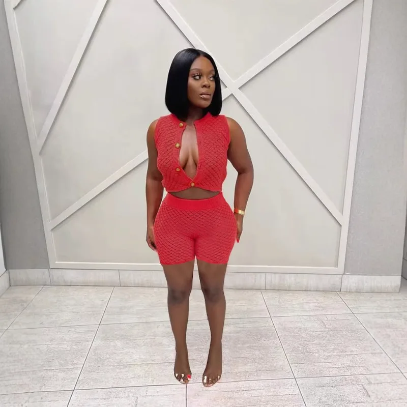 Women Fashion Solid Hollow Out Crochet Knitted 2 Piece Set O-neck Sleeveless Single Breasted Vests Crop Top + Shorts Casual Suit
Women Fashion Solid Hollow Out Crochet Knitted 2 Piece Set O-neck Sleeveless Single Breasted Vests Crop Top + Shorts Casual Suit