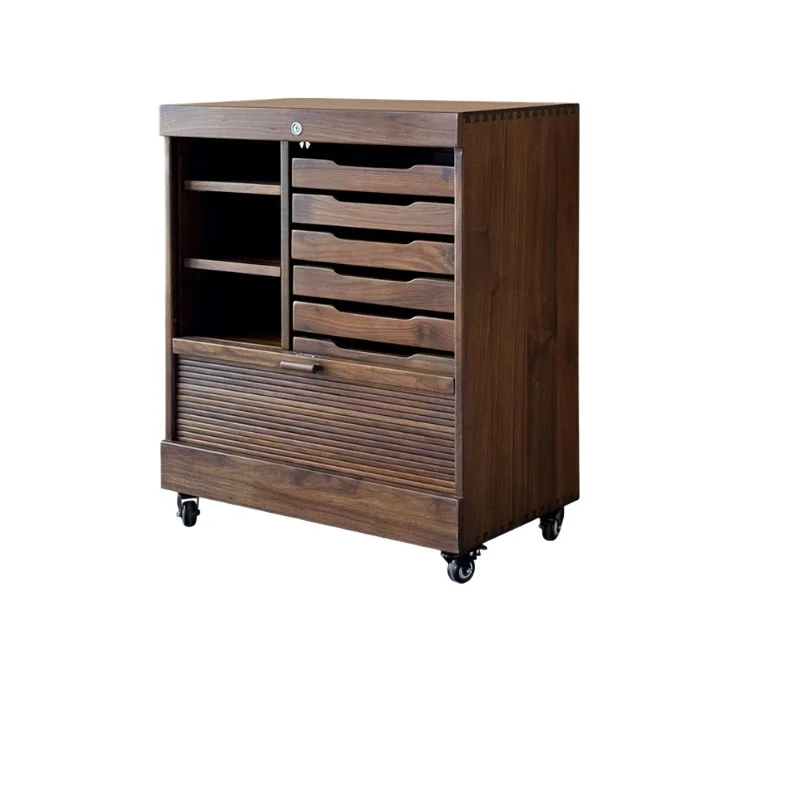 Black Walnut Mobile File Cabinet Locker Solid Wood Rolling Shutter Door Glove Cabinet 
Black Walnut Mobile File Cabinet Locker Solid Wood Rolling Shutter Door Glove Cabinet