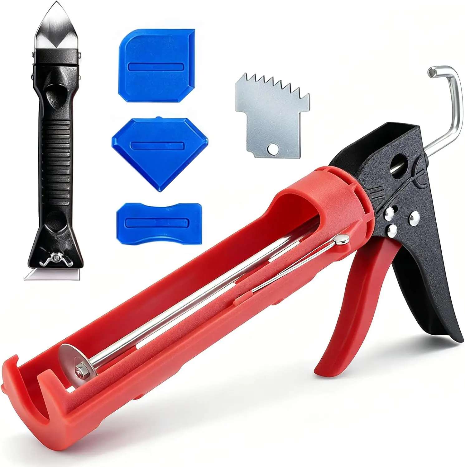 Caulk Gun Kit No Drip with 3 Silicone Tools & 3-in-1 Remover, 15:1 Thrust Ratio, Professional for Bathroom & Kitchen Seams
Caulk Gun Kit No Drip with 3 Silicone Tools & 3-in-1 Remover, 15:1 Thrust Ratio, Professional for Bathroom & Kitchen Seams