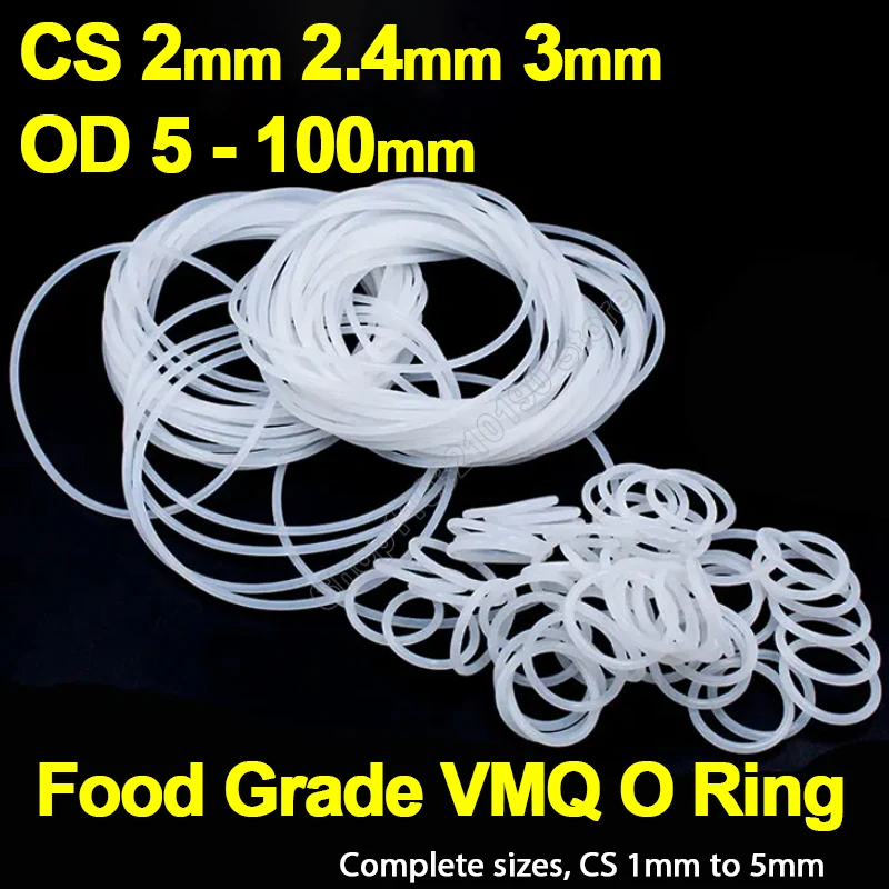 White VMQ White Silicone O Ring Gasket CS 2 2.4 3mm OD 5-100mm Food Grade Waterproof Washer Rubber Insulate O-ring Rubber Ring
White VMQ White Silicone O Ring Gasket CS 2 2.4 3mm OD 5-100mm Food Grade Waterproof Washer Rubber Insulate O-ring Rubber Ring