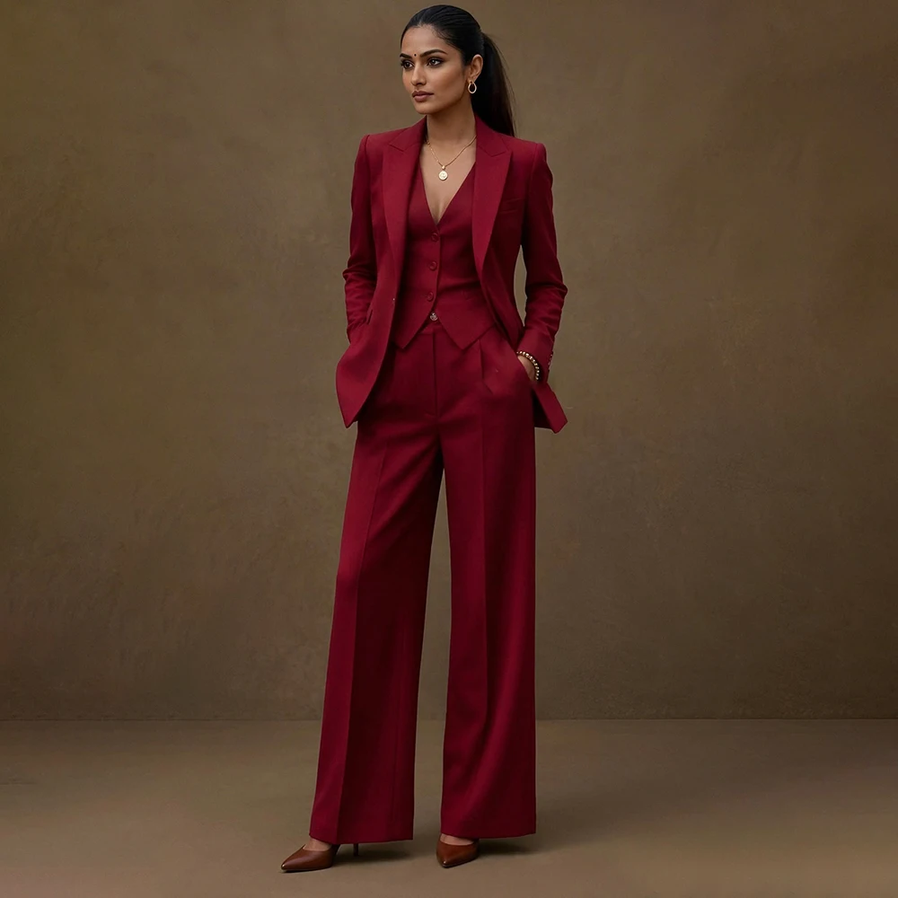 Formal Red Women's Suits 3 Piece Jacket Pants Vest Full Sets Fashion Office Lady Single Breasted Female Clothing Costume
Formal Red Women's Suits 3 Piece Jacket Pants Vest Full Sets Fashion Office Lady Single Breasted Female Clothing Costume