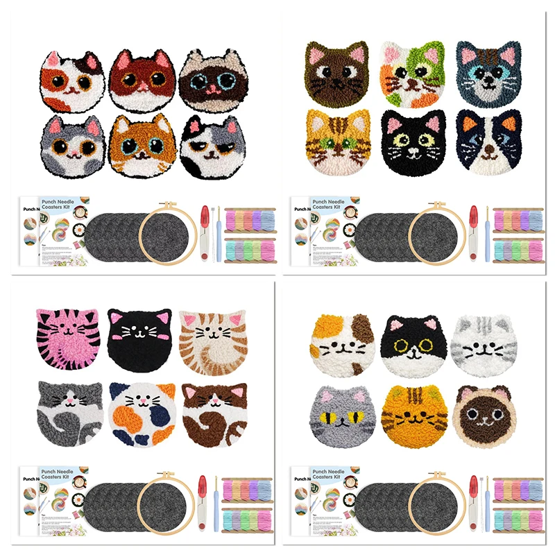6PCS Cute Cat Punch Needle Coaster Kit Easy DIY Punch Needle Embroidery Kit for Beginners Adults Coaster Holder Art Craft
6PCS Cute Cat Punch Needle Coaster Kit Easy DIY Punch Needle Embroidery Kit for Beginners Adults Coaster Holder Art Craft