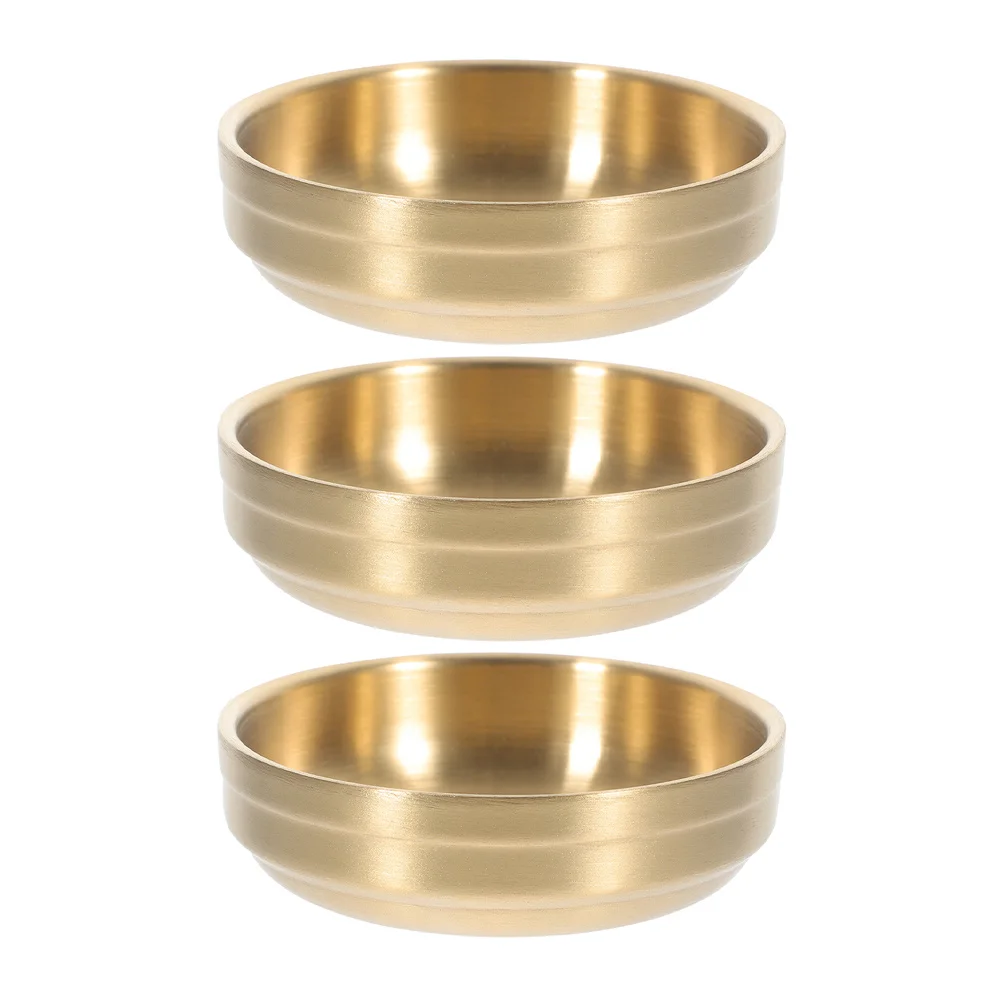 3Pcs Golden Stainless Steel Korean Sauce Dish Round Condiment Bowl Dipping Plate Appetizer Tray for Home Restaurant 9cm 
3Pcs Golden Stainless Steel Korean Sauce Dish Round Condiment Bowl Dipping Plate Appetizer Tray for Home Restaurant 9cm