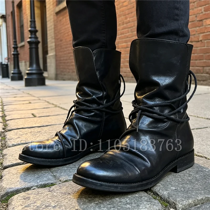 Vintage Black Pleated Pu Leather Ankle Boots for Men Round Toe Low Heel Lace-Up Booties for Streetwear, Daily Wear
Vintage Black Pleated Pu Leather Ankle Boots for Men Round Toe Low Heel Lace-Up Booties for Streetwear, Daily Wear