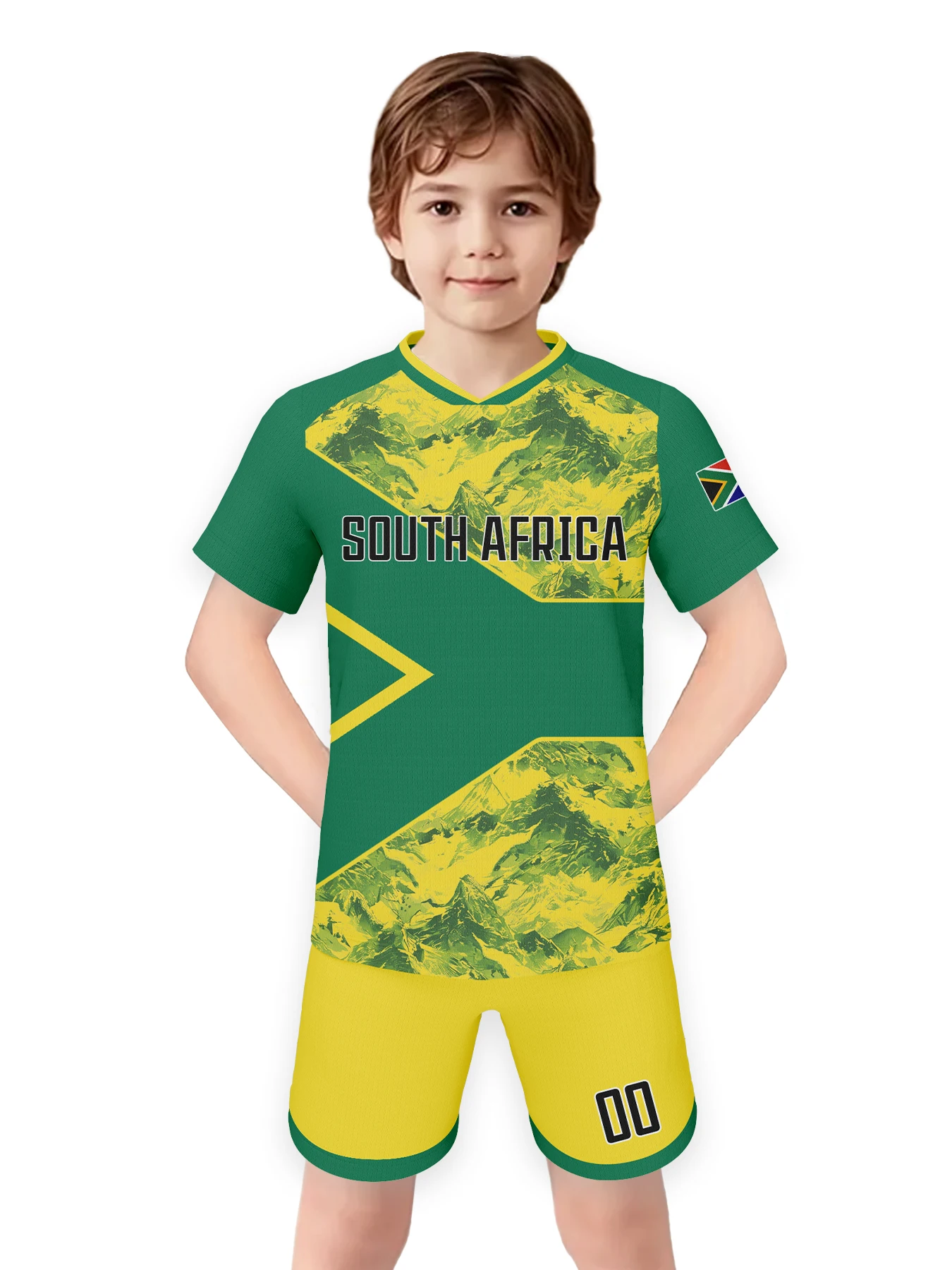 Детский футбольный комплект на заказ с индивидуальной надписью и номером, дышащая тренировочная форма национальной сборной Южной Африки
Детский футбольный комплект на заказ с индивидуальной надписью и номером, дышащая тренировочная форма национальной сборной Южной Африки