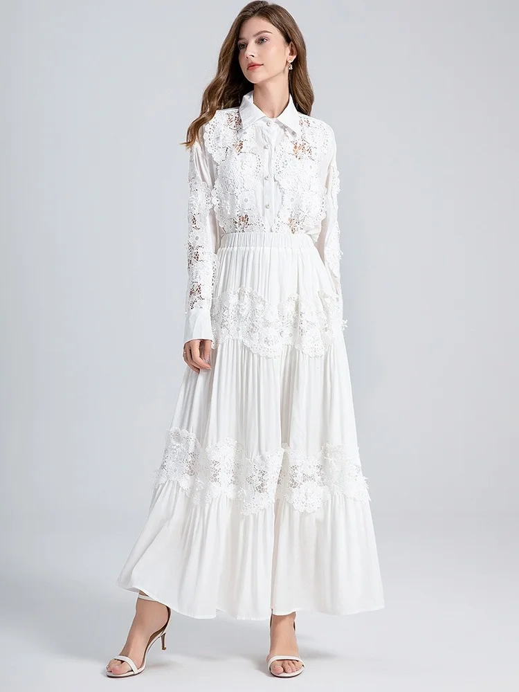 High-End New Fashion Lace Hollowed Out Design Blouse Two-Piece Set Women's Fashionable Big Swing 2 Piece Skirt Outfits
High-End New Fashion Lace Hollowed Out Design Blouse Two-Piece Set Women's Fashionable Big Swing 2 Piece Skirt Outfits
