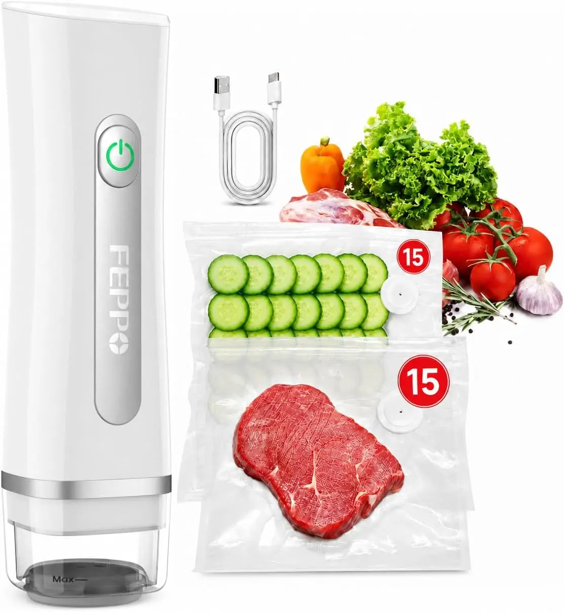Vacuum Sealer for Food with Visible Water Tank, Handheld Compact Saver Machine with 30 Reusable Bags, 6X Freshness, White
Vacuum Sealer for Food with Visible Water Tank, Handheld Compact Saver Machine with 30 Reusable Bags, 6X Freshness, White