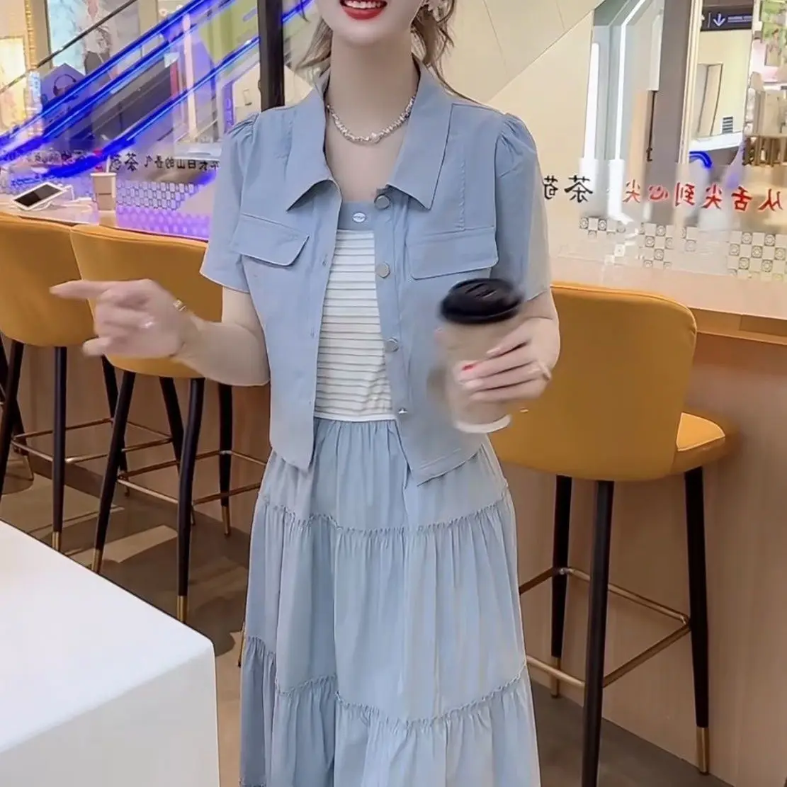 2026 Summer Women Casual Set: Short Jacket + Strapless Dress Two-Piece
2026 Summer Women Casual Set: Short Jacket + Strapless Dress Two-Piece