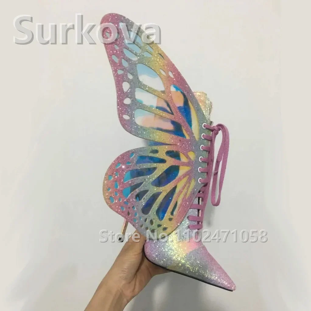 Fashion Design Butterfly Wings Women Lace-up Boots Sequins Decor Pointed Toe High Heel Short Boots Ladies Stiletto Dress Shoes
Fashion Design Butterfly Wings Women Lace-up Boots Sequins Decor Pointed Toe High Heel Short Boots Ladies Stiletto Dress Shoes