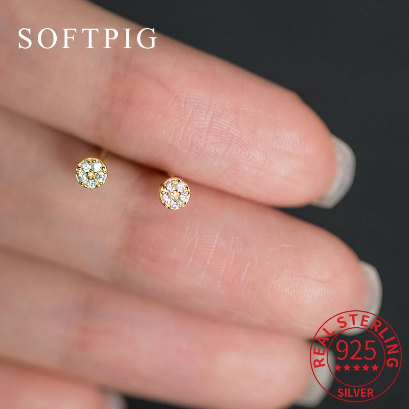 SOFTPIG Real 925 Sterling Silver Zircon 4MM Mini Round Stud Earrings for Women Classic Fine Jewelry Ear Hole Care Accessories
SOFTPIG Real 925 Sterling Silver Zircon 4MM Mini Round Stud Earrings for Women Classic Fine Jewelry Ear Hole Care Accessories