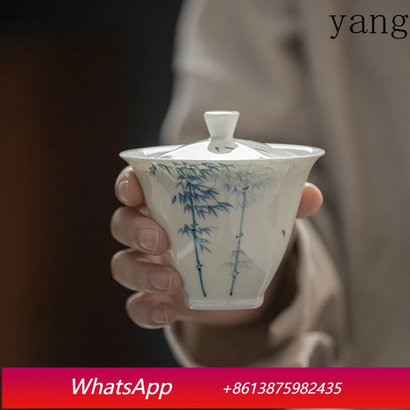 LTT jade mud white porcelain hand-painted blue and white bamboo cover bowl underglaze color literati tea cover bowl
LTT jade mud white porcelain hand-painted blue and white bamboo cover bowl underglaze color literati tea cover bowl