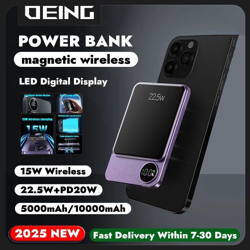 10000mAh 22.5W Magnetic Powerbank Wireless Phone Charger Power Bank External Auxiliary Battery Pack For iPhone 16 15 14 13 12 11
10000mAh 22.5W Magnetic Powerbank Wireless Phone Charger Power Bank External Auxiliary Battery Pack For iPhone 16 15 14 13 12 11