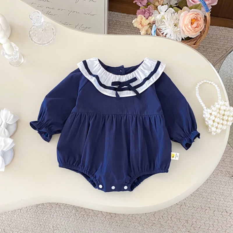 Autumn 0-3Y Baby Girl Nautical Romper Long Sleeve Cotton Soft Baby Clothing with Ruffle Collar Bow Snap Buttons
Autumn 0-3Y Baby Girl Nautical Romper Long Sleeve Cotton Soft Baby Clothing with Ruffle Collar Bow Snap Buttons